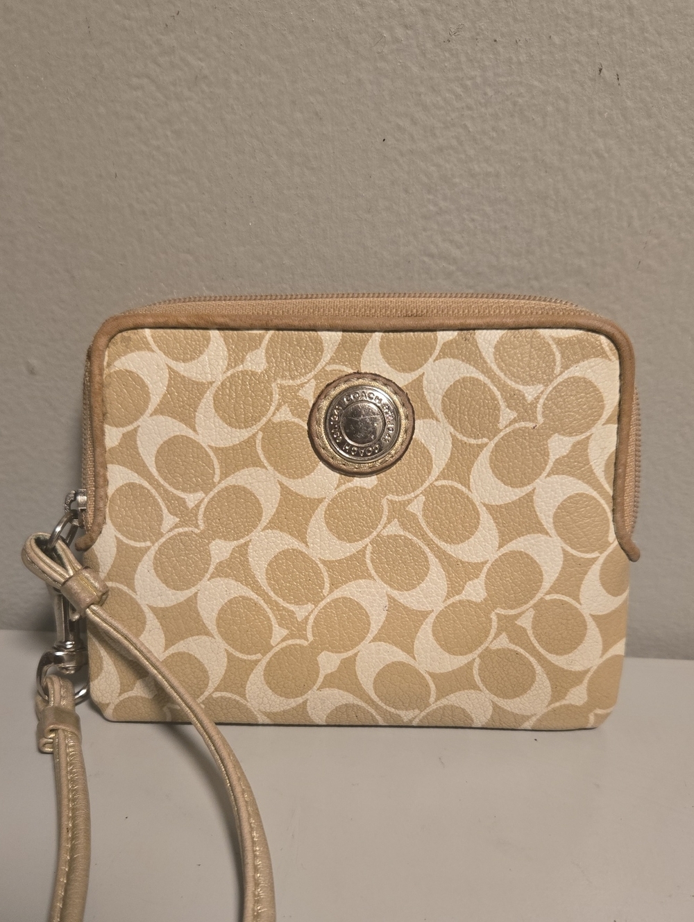 Coach Beige Signature Wristlet